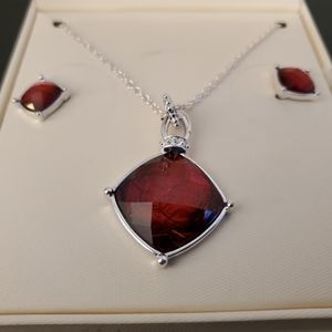 Kim Rogers Silver Tone and Red Necklace and Earring Set
